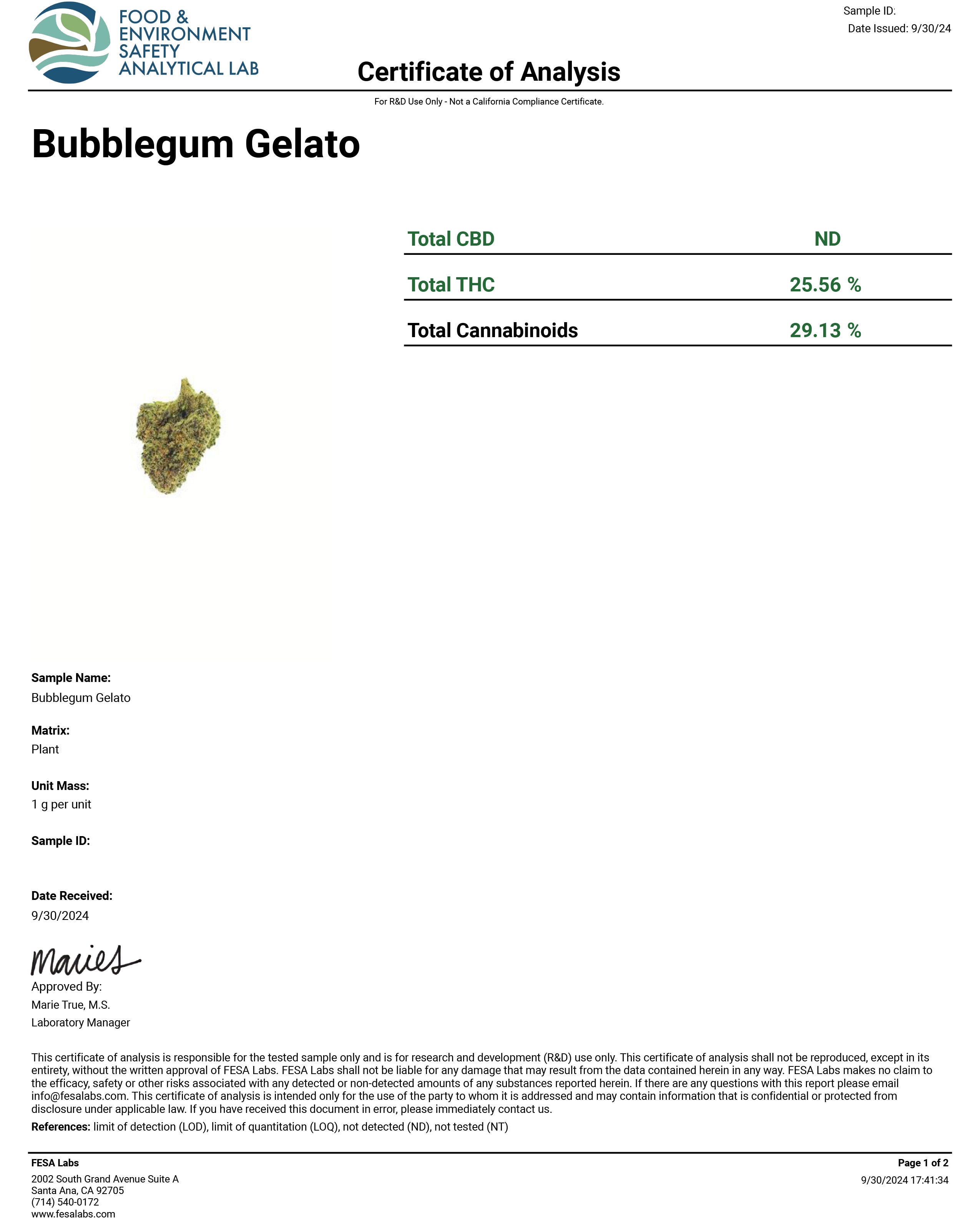 Bubblegum Gelato- 25.56%- Strong Flower