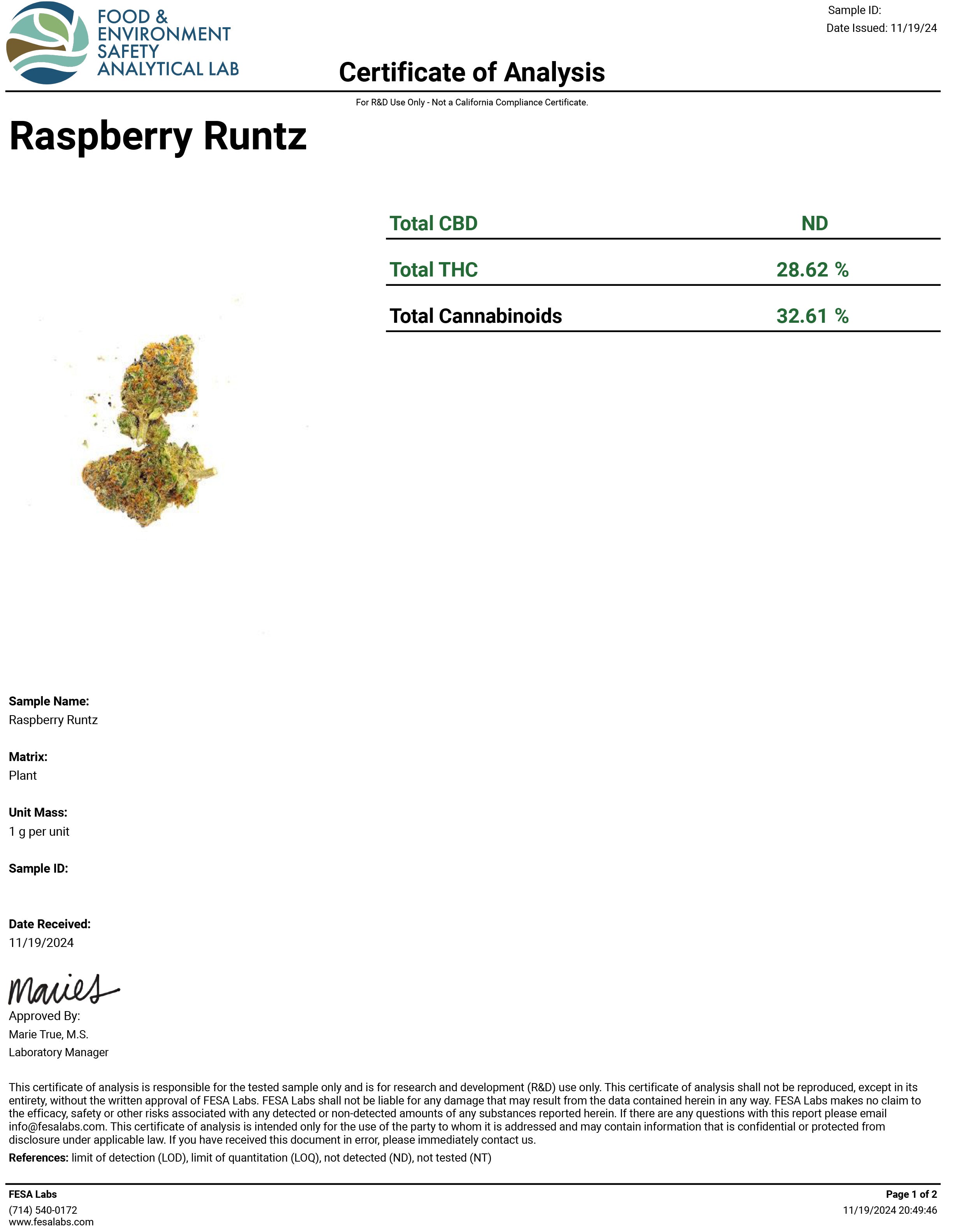 Raspberry Runtz- 28.62%-  Exotic Flower