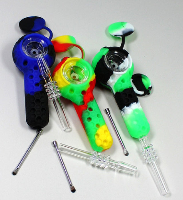Silicone Pipe with Glass Bowl and Tool